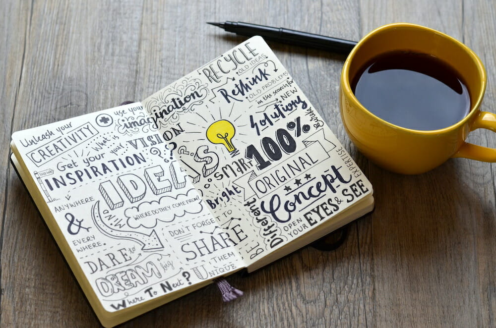 Design notebook and coffee - Legal Design Blog Something Simple First